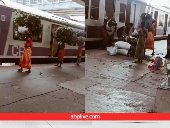 Superfast women loading bundles of leaves in local train viral video 30 सेकंड में ट्रेन पर चढ़ा दिया दर्जनों सामान, सुपरफास्ट एक्सप्रेस से भी तेज महिला मजदूरों का Video वायरल