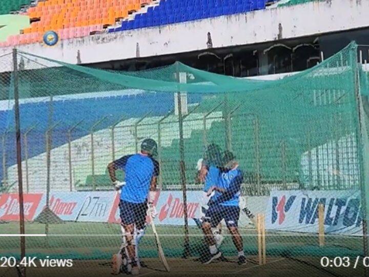 ind vs ban washington sundar batting practice with rahul dravid for 3rd odi against bangladesh IND vs BAN: Dravid ने वाशिंगटन सुंदर को बताया बाउंड्री जड़ने का कारगर तरीका, वीडियो में देखें कैसे दी 'स्पेशल क्लास'
