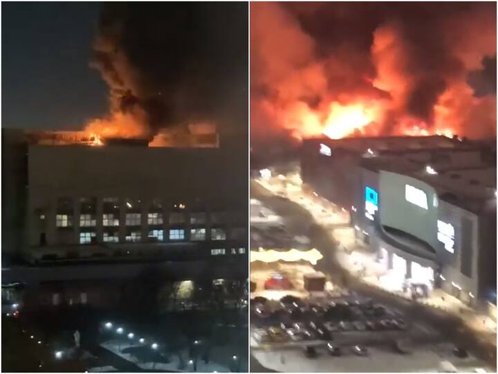 Russian Emergency Services Battle Massive Blaze In Moscow Suburb As Fire Breaks Out At Large Shopping Center Russian Emergency Services Battle Massive Fire In Moscow Suburb