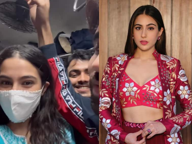 Sara Ali Khan Travels Back Home By Local Train Due To Crazy Mumbai Traffic Watch Sara Ali Khan: மும்பை டிராஃபிக்கோட மல்லுகட்ட முடியல.. ஷூட்டிங் முடிந்து லோக்கல் ட்ரெயினில் வீடு திரும்பிய பிரபல நடிகை..!