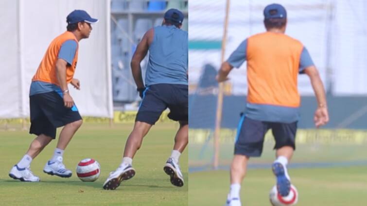 Watch: Sachin Tendulkar Shows Off His Soccer Skills in this Viral Video Viral Video: বিশ্বকাপ জ্বরে কাবু গোটা বিশ্ব, ফুটবল নিয়ে মাঠে নেমে পড়লেন সচিনও