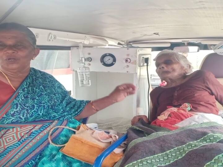 ஆம்புலன்ஸில் மனுகொடுக்க வந்த மூதாட்டி - சேலம்  ஆட்சியர் அலுவலகத்தில் பரபரப்பு