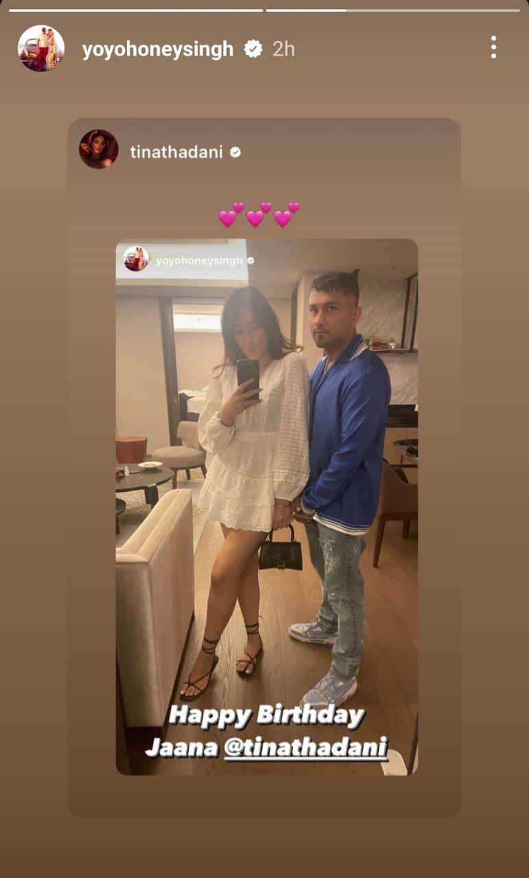 Yo Yo Honey Singh: ਯੋ ਯੋ ਹਨੀ ਸਿੰਘ ਨੇ ਰੋਮਾਂਟਿਕ ਅੰਦਾਜ਼ ‘ਚ ਟੀਨਾ ਥਡਾਨੀ ਨੂੰ ਦਿੱਤੀ ਜਨਮਦਿਨ ਦੀ ਵਧਾਈ, ਟੀਨਾ ਨੇ ਇੰਜ ਕੀਤਾ ਰਿਪਲਾਈ
