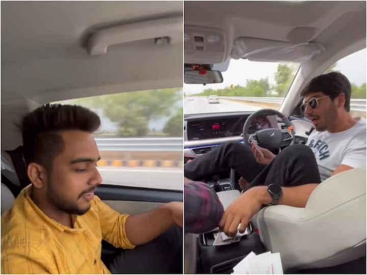 Watch Video Man Uses Driver Assist Feature To Play Cards In Moving SUV, Internet Shocked Watch Video: స్టీరింగ్ గాలికొదిలేసి కదులుతున్న కారులో పేకాట- వైరల్ వీడియో!