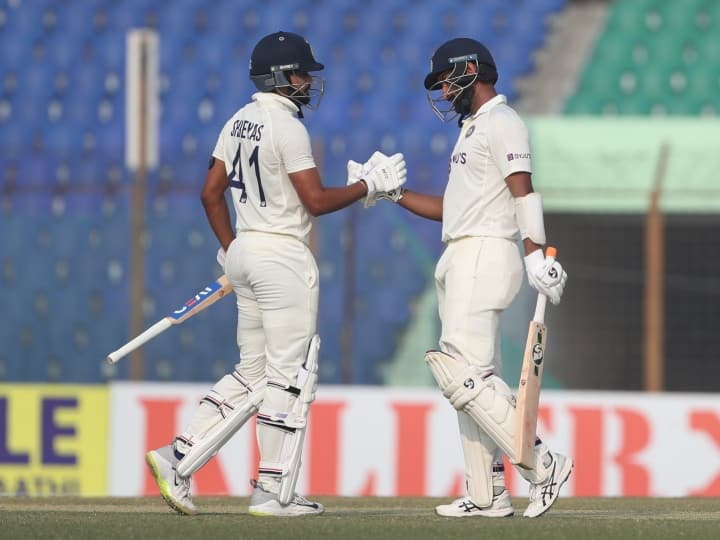 IND vs BAN 1st Test: शतक से चूके पुजारा, अय्यर ने खेली शानदार पारी; जानिए कैसा रहा पहला दिन Bangladesh vs India 1st Test Day 1 highlights Cheteshwar Pujara 90 Shreyas Iyer not out 82 Taijul Islam 3 wickets IND vs BAN 1st Test: शतक से चूके पुजारा, अय्यर ने खेली शानदार पारी; जानिए कैसा रहा पहला दिन