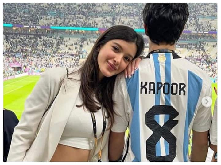 Sanjay Kapoor's daughter Shanaya Kapoor attended the FIFA World Cup match between Croatia and Argentina in Doha, Qatar with her father, and brother Jahaan. (Image: Instagram)