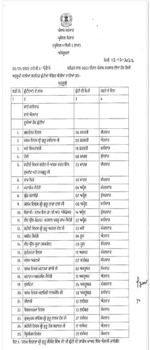 Holidays in 2023: ਪੰਜਾਬ 'ਚ 2023 ਦੀਆਂ ਛੁੱਟੀਆਂ ਦਾ ਐਲਾਨ, ਵੇਖੋ ਪੂਰੀ ਲਿਸਟ