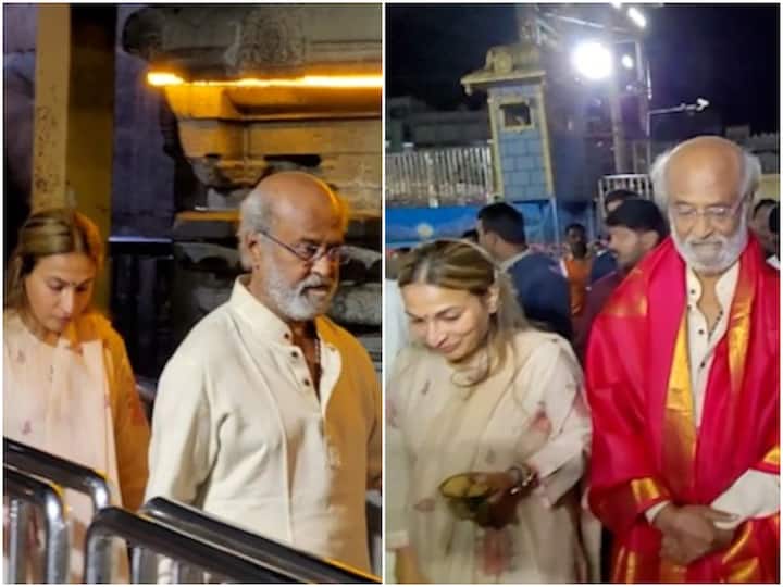 Super Star Rajinikanth visits Tirupati temple, Ameen Peer Dargah with daughter Aishwarya AR Rahman Rajinikanth Tirupati Visit: ఏపీ పుణ్యక్షేత్రాల్లో రజనీకాంత్ - తిరుపతి, కడప దర్గా సందర్శించిన సూపర్ స్టార్!