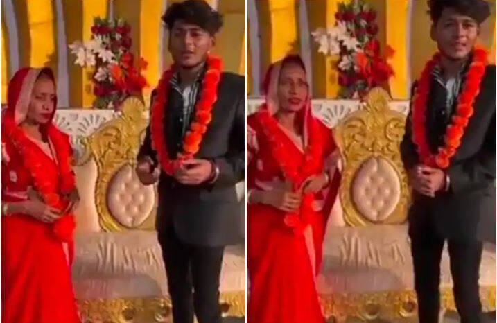 21 years old groom weds with 52 years old woman love wedding viral video ਪਿਆਰ ਅੰਨਾ ਹੁੰਦੈ...! 21 ਸਾਲ ਦੇ ਮੁੰਡੇ ਨੇ 52 ਸਾਲਾ ਔਰਤ ਨਾਲ ਕਰਵਾਇਆ ਵਿਆਹ, Video ਵਾਇਰਲ