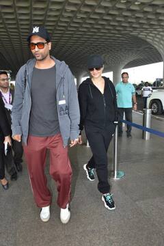 Katrina Kaif Vicky Kaushal Spotted: कैटरीना कैफ पति विक्की कौशल संग एयरपोर्ट पर हुईं स्पॉट, कैजुअल लुक में कमाल की लगीं एक्ट्रेस