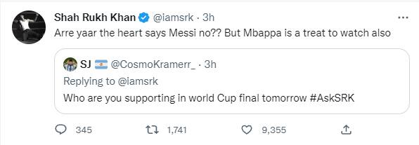 फुटबॉल फैन भी शाहरुख खान से सवाल पूछने पहुंच गए और मेसी को लेकर सवाल किया जिसपर एक्टर ने कहा कि, 