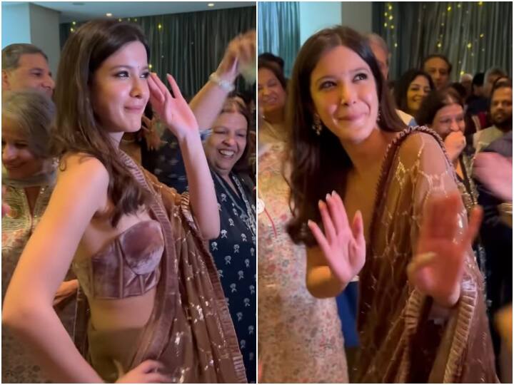 Shanaya Kapoor danced fiercely at cousin brother engagement party impressed with saree look कजिन की सगाई पार्टी में ढोल पर जमकर नाची Shanaya Kapoor, साड़ी लुक से भी किया इंप्रेस