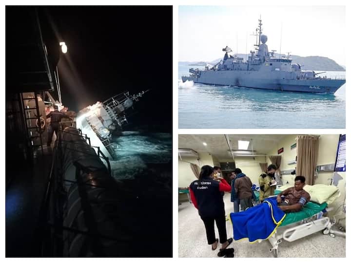 Thirty-three of a 106-member crew of a Royal Thai Navy cruiser went down in rough waves in the Gulf of Thailand early on Monday, according to Thai authorities.