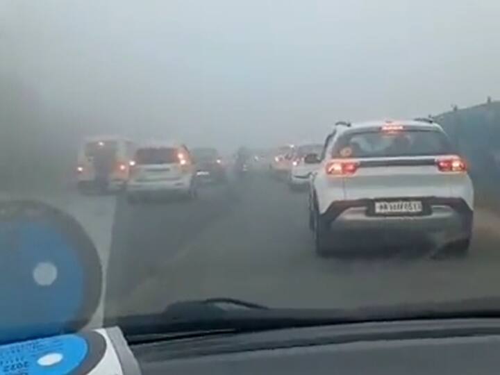 कोहरे के बीच डिवाइडर पर लगी लाइट सड़क को रोशन करने की कोशिश में लगी हुई थी. उस रोशनी के बीच गाड़ियां धीरे-धीरे गुजर रहीं थी.