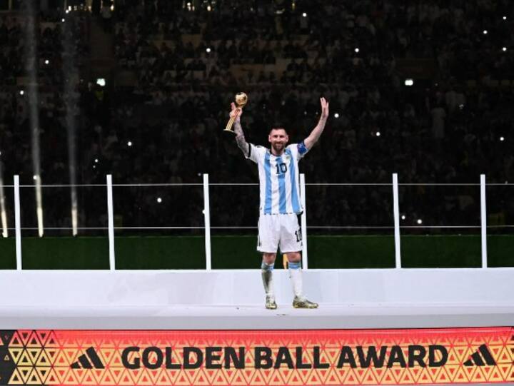 Argentina's forward 10 Lionel Messi poses on stage with the Golden Ball award for best player during the trophy ceremony at the end of the Qatar 2022 World Cup final football match between Argentina and France at Lusail Stadium in Lusail, north of Doha on December 18, 2022. (Photo: AFP)