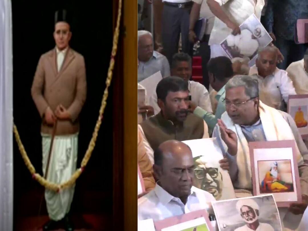 Savarkar Row Uproar over Savarkar's picture in Vidhansabha Congress bids not belong to Karnataka Savarkar Row: కర్ణాటక అసెంబ్లీలో సావర్కర్ ఫోటో, కాంగ్రెస్ నిరసనలు
