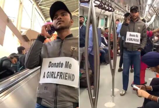 Video: 'Donate Me A Girlfriend'... ਇੱਕ ਵਿਅਕਤੀ ਆਪਣੇ ਕੱਪੜਿਆਂ 'ਤੇ ਇਹ ਪੋਸਟਰ ਚਿਪਕਾਉਂਦਾ ਹੋਇਆ ਘੁੰਮ ਰਿਹਾ, ਦੇਖੋ ਵੀਡੀਓ man looking for girlfriend while traveling inside delhi metro Video: 'Donate Me A Girlfriend'... ਇੱਕ ਵਿਅਕਤੀ ਆਪਣੇ ਕੱਪੜਿਆਂ 'ਤੇ ਇਹ ਪੋਸਟਰ ਚਿਪਕਾਉਂਦਾ ਹੋਇਆ ਘੁੰਮ ਰਿਹਾ, ਦੇਖੋ ਵੀਡੀਓ