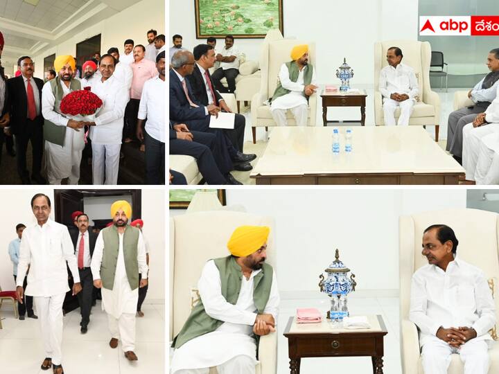 Punjab CM Bhagwant Mann met CM KCR in Hyderabad. Punjab CM Meet KCr : ప్రగతి భవన్‌లో కేసీఆర్‌తో పంజాబ్ సీఎం భేటీ - బీఆర్ఎస్, ఆప్ కలిసి బీజేపీపై యుద్ధం చేసే అంశాలపై చర్చ !