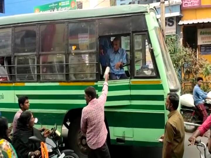 person who drove a two wheeler across in front of a government bus and engaged in anarchic activities and assaulted the bus driver was arrested திருவண்ணாமலையில் நடுரோட்டில் அரசு பேருந்து ஓட்டுநரை தாக்கிய நபர் கைது
