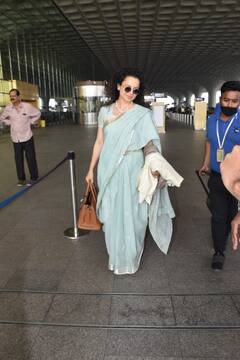 In Pics: एयरपोर्ट पर साड़ी और काले चश्मे में स्पॉट हुईं Kangana Ranaut, क्लासी लुक से नहीं हटेंगी नजरें