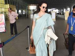 In Pics: एयरपोर्ट पर साड़ी और काले चश्मे में स्पॉट हुईं Kangana Ranaut, क्लासी लुक से नहीं हटेंगी नजरें