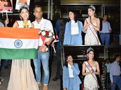 Sargam Kaushal Photos: देश वापस लौटीं Mrs. World Winner Sargam Kaushal, पति ने गुलाब के फूलों से किया स्वागत..देखें तस्वीरें