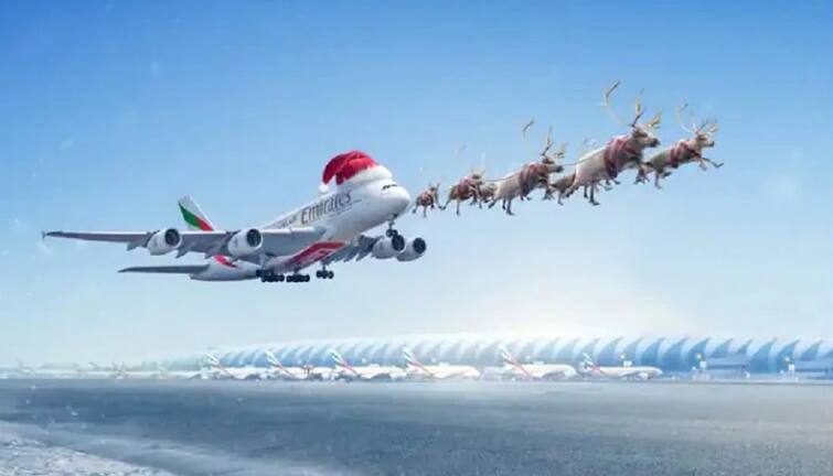 emirates airlines company Christmas video some deer taking flights on high viral Merry Christmas: ਜਹਾਜ਼ ਨੂੰ ਰੱਸੀ ਨਾਲ ਬੰਨ੍ਹ ਕੇ ਉੱਡ ਗਏ ਹਿਰਨ! ਸਾਹਮਣੇ ਆਈ ਕ੍ਰਿਸਮਸ ਦੀ ਸ਼ਾਨਦਾਰ ਵੀਡੀਓ