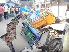 Portion Of Road Caves In At Hyderabad's Goshamahal, Vehicles Stuck: Watch