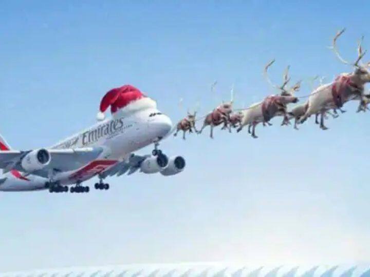 Viral Video marathi news christmas 2022 emirates airlines shares an amazing video that shows deer pulling plane off runway Viral Video : ...आणि बघता बघता हरणांचा कळप विमानाला घेऊन चक्क आकाशात उडाला! व्हिडिओ पाहून नेटकरी आश्चर्यचकित