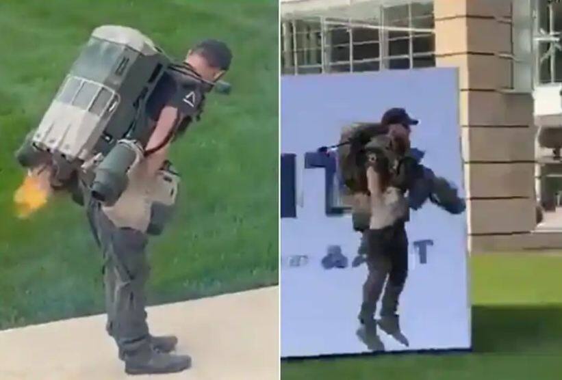 with the help of advanced technology man flew in air with help of a jetpack Viral Video: ਪਹਿਲਾਂ ਮਸ਼ੀਨ 'ਚੋਂ ਅੱਗ ਨਿਕਲੀ ਤੇ ਕੁਝ ਹੀ ਦੇਰ 'ਚ ਹਵਾ 'ਚ ਉੱਡਣ ਲੱਗਾ ਵਿਅਕਤੀ... ਤੁਸੀਂ ਵੀ ਦੇਖੋ ਇਹ ਵੀਡੀਓ