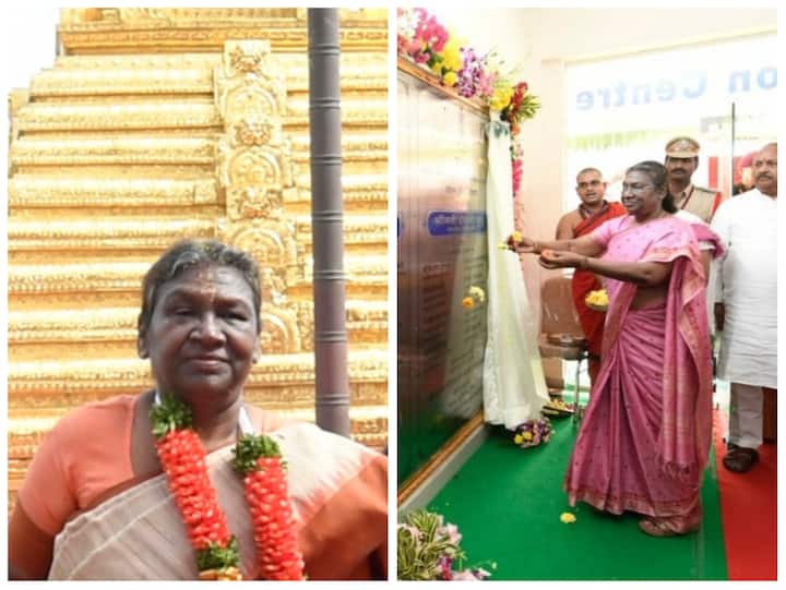 President Droupadi Murmu on Monday offered prayers at Srisailam temple in Andhra Pradesh and laid the foundation stone for various development works.