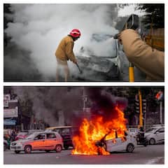 Car Catches Fire At ITO Chowk In Delhi, Fire Fighters Douse Blaze — Photos