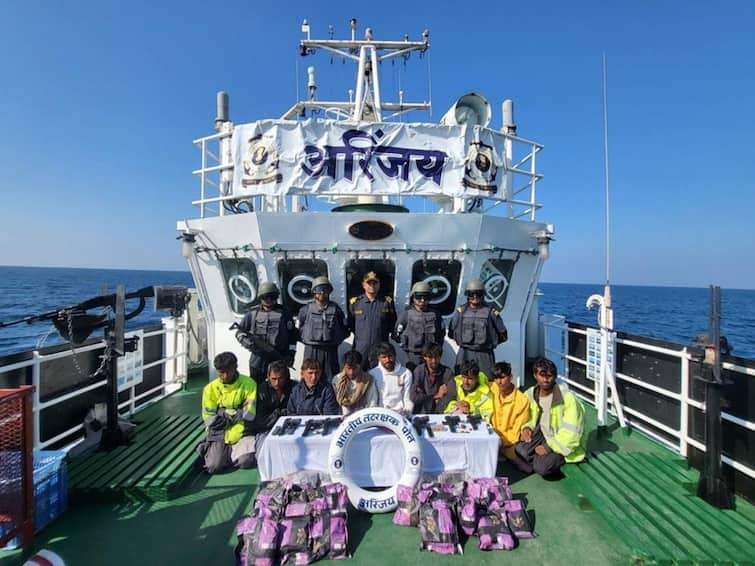 Pakistani Boat Carrying Arms Ammunition Drugs Worth Rs 300 Crore Seized Off Gujarat Indian Coast Guard Pakistani Boat Carrying Arms, Drugs Worth Rs 300 Crore Seized Off Gujarat: Indian Coast Guard