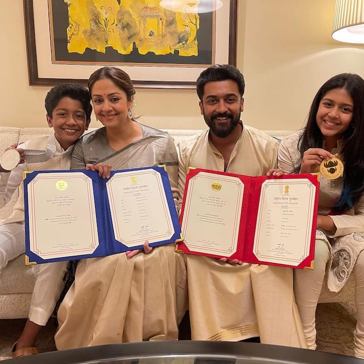 தேசிய விருது பெற்ற பிறகு குடும்பத்துடன் சூரியா ஜோதிகா