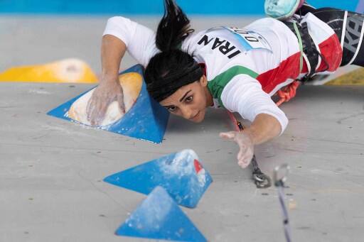 Iranian climber Elnaz Rekabi competed during women boulder finals of the Asian Championships of the IFSC in Seoul, South Korea. Concerns grew over Rekabi's wellbeing after she competed without a hijab in what some saw as a gesture of solidarity with the women-led protests at home. Pic: AFP