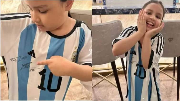 lionel messi sent a special gift for dhonis daughter ziva ਲਿਓਨੇਲ ਮੇਸੀ ਨੇ ਧੋਨੀ ਦੀ ਬੇਟੀ Ziva Singh Dhoni ਲਈ ਭੇਜਿਆ ਖਾਸ ਤੋਹਫਾ, ਵੇਖੋ ਵਾਇਰਲ ਤਸਵੀਰ