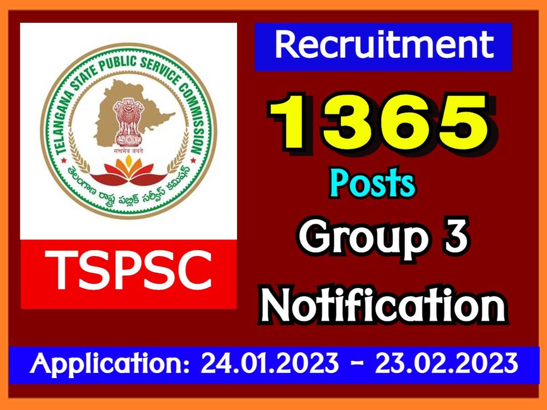 TSPSC Group 3 Notification: తెలంగాణ 'గ్రూప్-3' నోటిఫికేషన్ వచ్చేసింది, 1365 ఖాళీల భర్తీకి 24 నుంచి దరఖాస్తులు! TSPSC Has Released Group 3 Notification for 1365 JA and Accountant Posts, Check Here TSPSC Group 3 Notification: తెలంగాణ 'గ్రూప్-3' నోటిఫికేషన్ వచ్చేసింది, 1365 ఖాళీల భర్తీకి 24 నుంచి దరఖాస్తులు!
