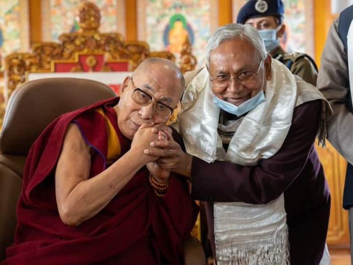 Bihar Chief Minister Nitish Kumar met Dalai Lama at the Tibetan Monastery in Bodh Gaya on Friday. Kumar received a warm welcome from the octogenarian with whom he spent close to half an hour. (Source: @NetTibet)