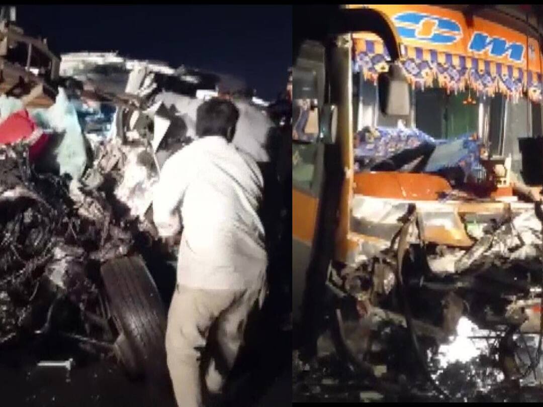 Gujarat Road Accident: గుజరాత్లో ఘోర రోడ్డు ప్రమాదం, బస్ కార్ ఢీ 9 మంది మృతి - నిద్ర మత్తే కారణమా? Gujarat Road Accident 9 killed, 32 wounded in collision between bus, SUV in Navsari Gujarat Road Accident: గుజరాత్లో ఘోర రోడ్డు ప్రమాదం, బస్ కార్ ఢీ 9 మంది మృతి - నిద్ర మత్తే కారణమా?