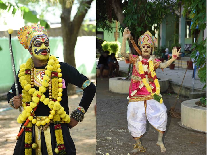 சிறுதெய்வ வேடமணிந்து வந்திருந்த மாணவர்கள்