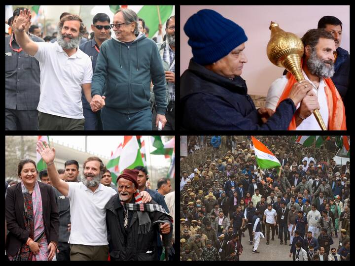 Rahul Gandhi-led Bharat Jodo Yatra resumed its journey in Delhi today after the winter break. Many renowned personalities participated in the yatra. Let's take a look at the visuals-