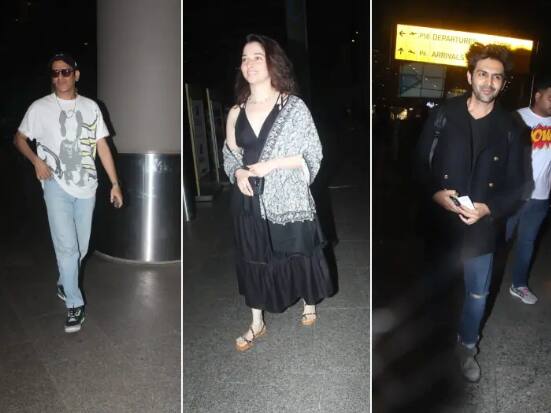 Celebs At Airport: ਵਿਦੇਸ਼ਾਂ 'ਚ ਨਵੇਂ ਸਾਲ ਦਾ ਜਸ਼ਨ ਮਨਾਉਣ ਤੋਂ ਬਾਅਦ ਸੈਲੇਬਸ ਹੁਣ ਮੁੰਬਈ ਵਾਪਸ ਪਰਤ ਰਹੇ ਹਨ। ਅੱਜ ਸਵੇਰੇ ਵੀ ਤਮੰਨਾ ਭਾਟੀਆ, ਵਿਜੇ ਅਤੇ ਕਾਰਤਿਕ ਸਮੇਤ ਕਈ ਸਿਤਾਰਿਆਂ ਨੂੰ ਮੁੰਬਈ ਏਅਰਪੋਰਟ 'ਤੇ ਦੇਖਿਆ ਗਿਆ।