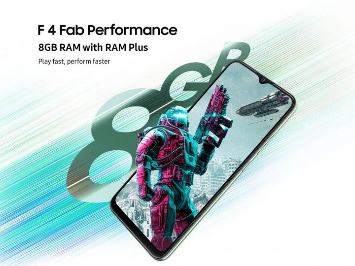 नवीन F-सिरीज स्मार्टफोन MediaTek Helio P35 प्रोसेसरने सुसज्ज आहे. हा फोन 4 GB RAM सह येतो आणि तुम्हाला RAM Plus फीचर्स (Samsung च्या Virtual RAM द्वारे) पहायला मिळते.