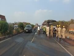 द बर्निंग बस: महामार्गावर धावत असलेल्या बसने घेतला पेट; पाहा फोटो