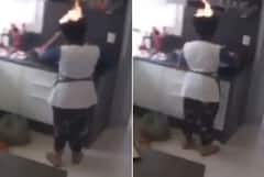 Shocking Video: 40 ਸੈਕਿੰਡ ਤੱਕ ਸਿਰ 'ਤੇ ਬਲਦੀ ਰਹੀ ਅੱਗ, ਖਾਣਾ ਬਣਾਉਣ ਵਾਲੀ ਔਰਤ ਨੂੰ ਪਤਾ ਹੀ ਨਹੀਂ ਲੱਗਾ