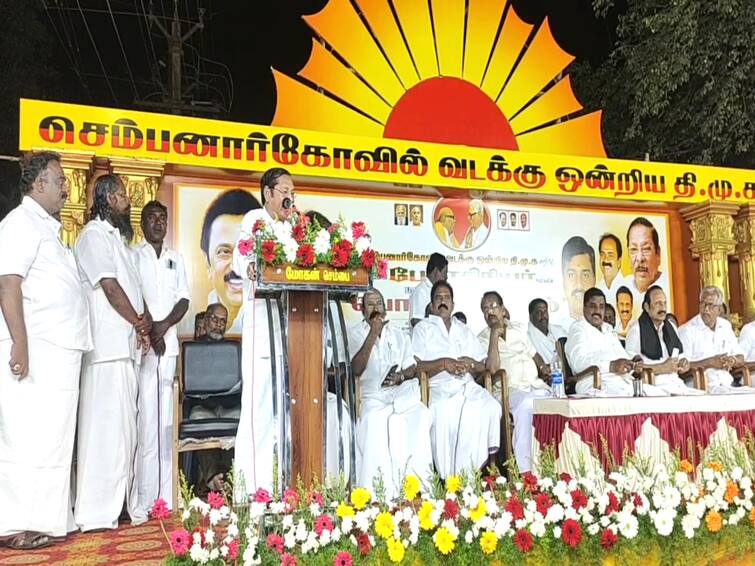 Without Prof. Anbazhagan, no DMK party today, DMK organizational secretary RS Bharti spoke praise centenary general meeting  Sembannarkoil பேராசிரியர் இல்லாவிட்டால் இன்று திமுக என்ற கட்சியே இல்லை -  ஆர்.எஸ்.பாரதி புகழாரம்