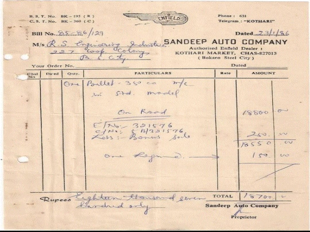 Royal Enfield Bullet 350cc Was Once Priced At Rs 18700 Bill From 1986 Goes Viral Royal Enfield Bullet 350 Cost Just Rs 18,700 In 1986, Internet Is Left Amused