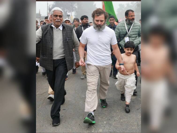 Bharat Jodo Yatra Rahul Walks With Child Wearing Only Dhoti, BJP & Netizens Slams Leader Tajinder Pal Singh Bagga Chandni Preeti Vijaykumar Shah Bharat Jodo Yatra: Rahul Walks With Child Wearing Only Dhoti, BJP & Netizens Slam Leader