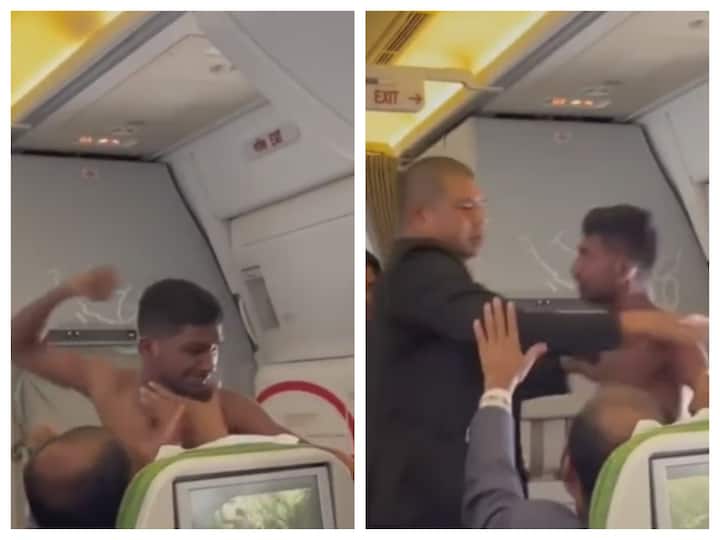 Viral Video man throws punches at co passenger mid air on Biman Bangladesh flight Viral Video: நடுவானில் சட்டையை கழட்டி சண்டை போட்ட பயணி...! இது விமானமா..? இல்ல குழாயடியா..?