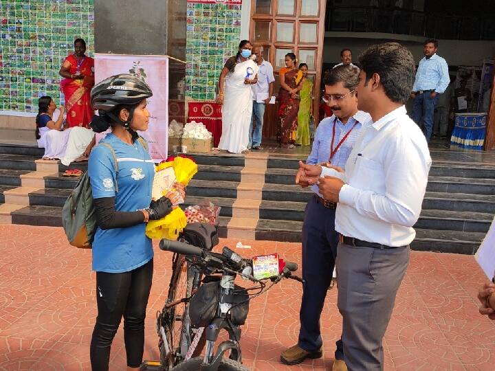 பெண்களுக்கு பாதுகாப்பான நாடு; இந்தியா முழுவதும் சைக்கிள் பயணம் - சேலத்தில் வீராங்கனைக்கு வரவேற்பு